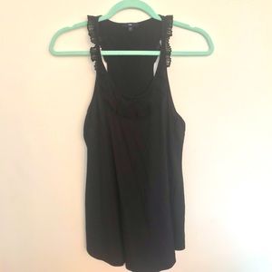 Gap black sleeveless blouse, ruffled neckline S